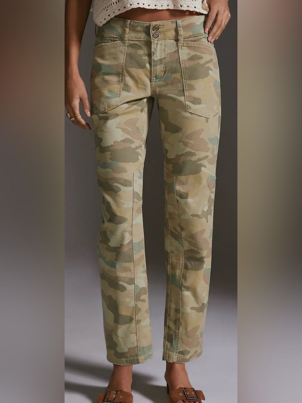 Anthropologie Pilcro The Wandered Low Rise Pants Sz 27 Camouflaged Utility